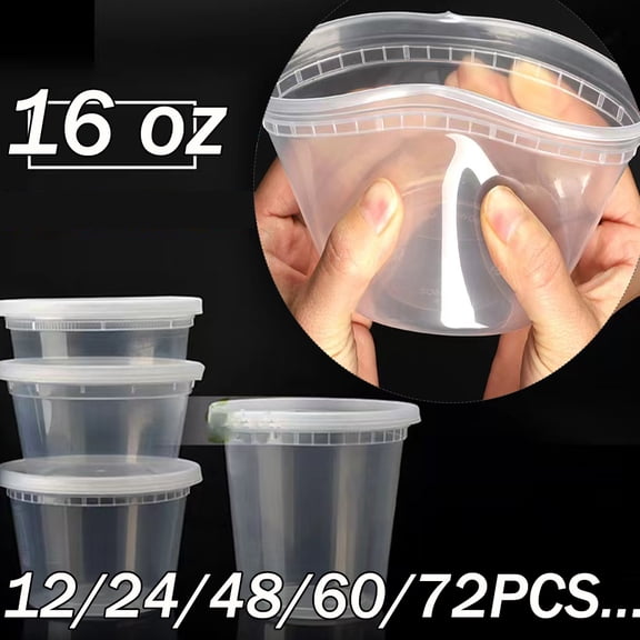 16oz Plastic Food Storage Containers with Lids, Microwavable Translucent Plastic Deli Container and Lid Combo Pack, Stackable, Reusable…