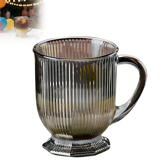 16oz Ribbed Glass Coffee Mug With Handle Vintage Fluted Iced Coffee Cup For Home Office Cafe Use