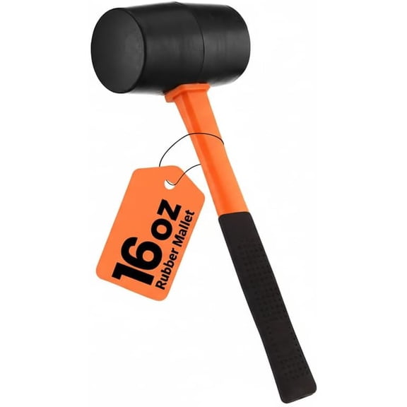 16oz Rubber Mallet Hammer | Non-Marring Soft Blow Mallet with Fiberglass -Absorbing Handle for Woodworking, Flooring, Camping, and Assembly