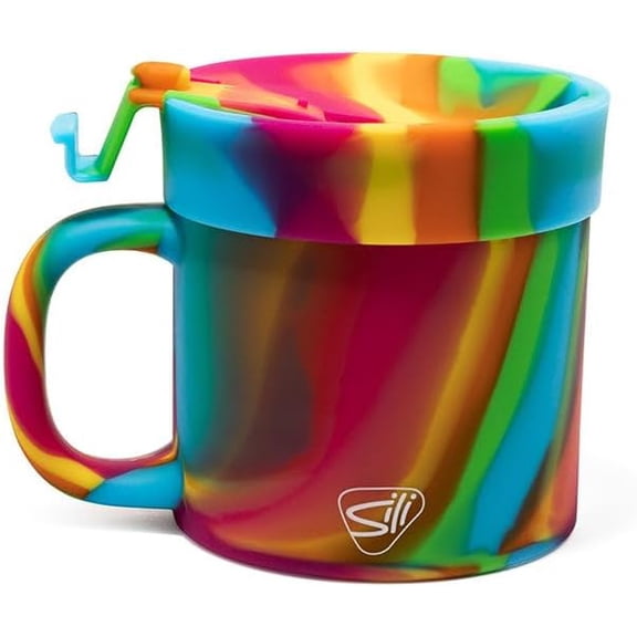 16oz Silicone Coffee Mug Tumbler with Flip Lid  Unbreakable Dishwasher Safe Microwave Oven & Freezer Compatible  Non-Toxic Reusable Cup for Hot Coffee Tea or Cold Drinks (Hippie Hops)