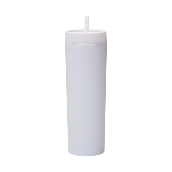 16oz Skinny Tumblers Bulk.Matte Pastel Colored Skinny Tumblers with Lids and Straws.Double Walled Plastic Acrylic Smoothie Tea Iced Coffee Tumbler Cups.Slim Pink Tumbler Set.(White)✿Latest upgrade