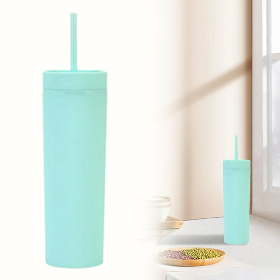16oz Skinny Tumblers Bulk | Matte Skinny Tumblers with Lids and Straws | Double Walled Plastic Acrylic Pastel Tumbler Cups for Iced Coffee Smoothie | DIY Slim Tumbler, GN3