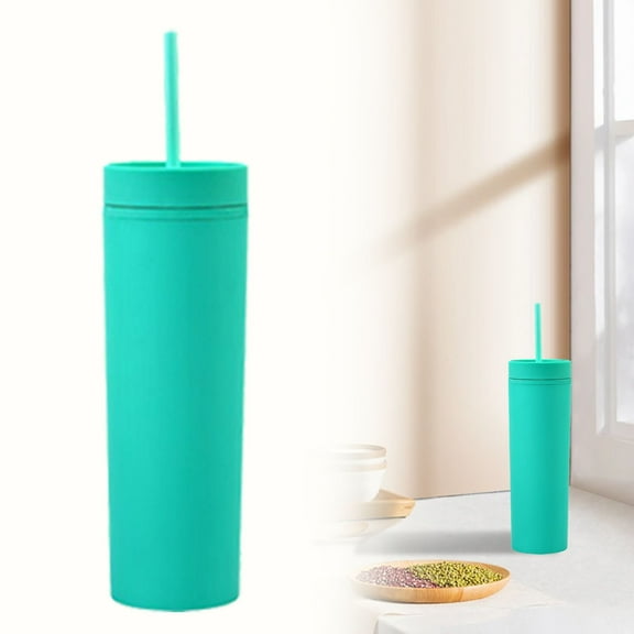 16oz Skinny Tumblers Bulk | Matte Skinny Tumblers with Lids and Straws | Double Walled Plastic Acrylic Pastel Tumbler Cups for Iced Coffee Smoothie | DIY Slim Tumbler, GN5