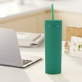 thumbnail image 1 of 16oz Slim Tumbler with Lid and Straw, Double Wall Insulated Plastic Travel Mug, Reusable Leakproof Water Bottle for Coffee & Cold Drinks, 450ml, 1 of 3