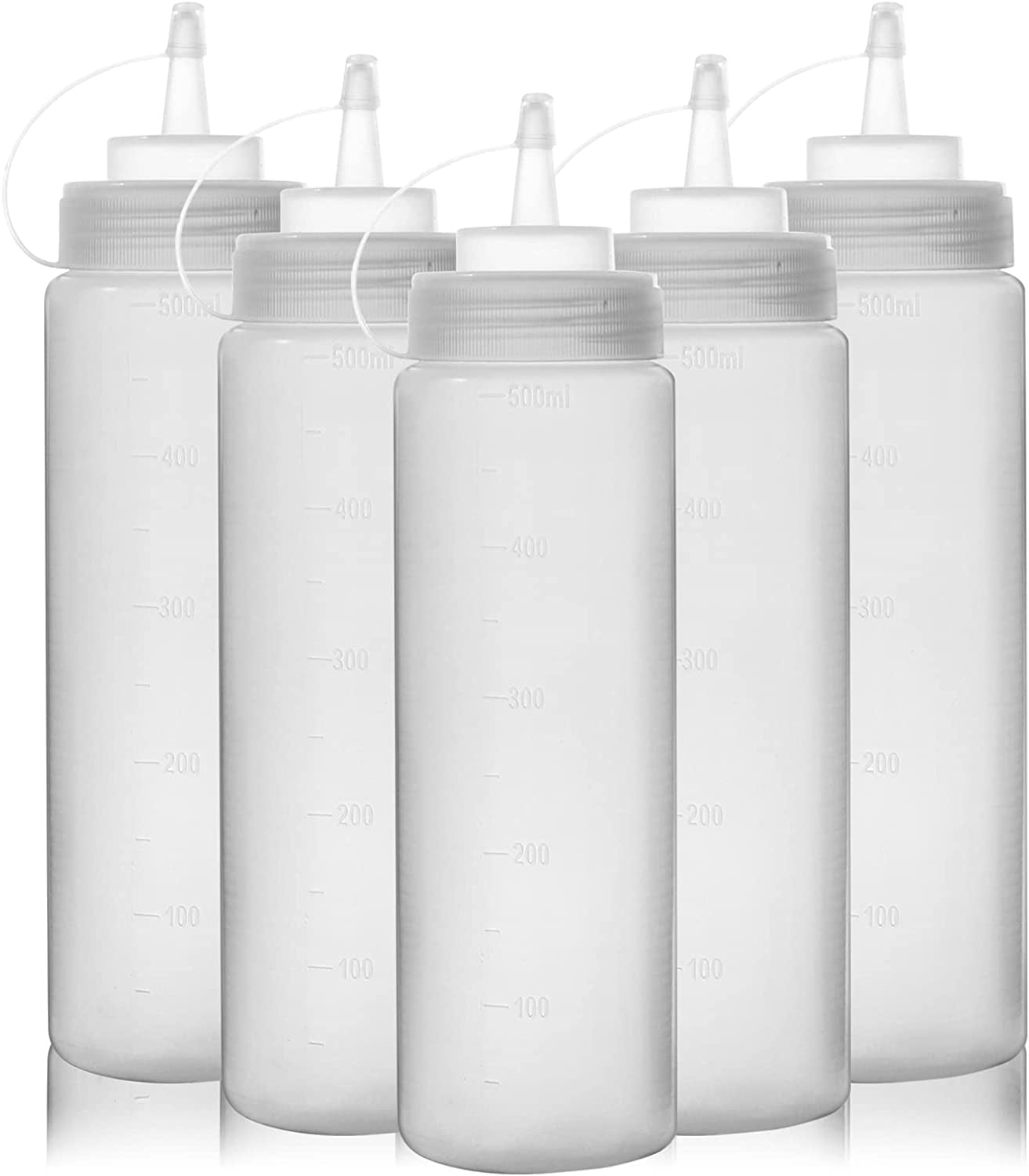16oz Squeeze Bottles with Caps, 5 Pack Squeezy Sauce Bottles, Plastic