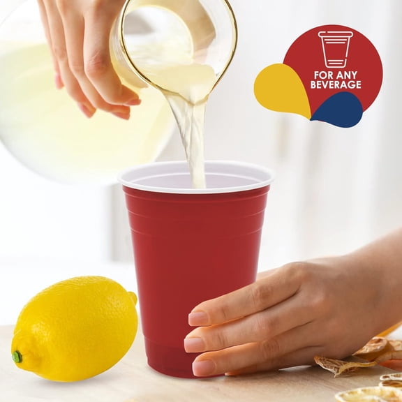 16oz Sturdy Disposable Plastic Party Cups, Red - Ideal for Beer Pong, Cocktails, Smoothies, Bulk Pack of 50