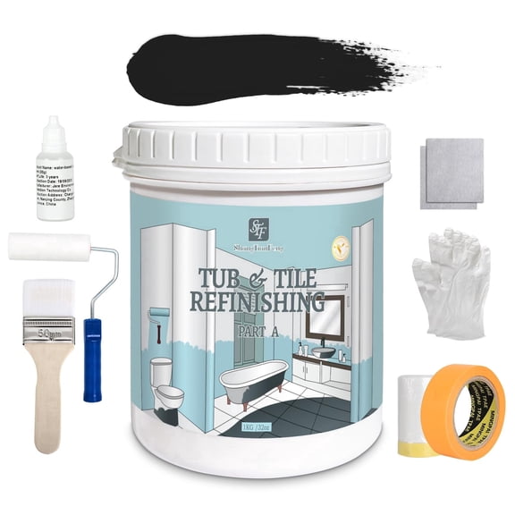 16oz Tile Paint Epoxy Paint Black Tub Paint Tub and Tile Refinishing Kit, Bathtub Refinishing Kit, Kitchen Epoxy Countertop Paint Kit, Odorless Ceramic Tile Paint for Bathroom Tiles for Furniture