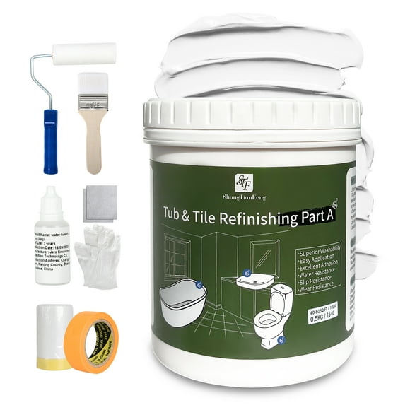 16oz Tile Paint Epoxy Paint White Tub Paint Tub and Tile Refinishing Kit, Bathtub Refinishing Kit, Kitchen Epoxy Countertop Paint Kit, Odorless Ceramic Tile Paint for Bathroom Tiles for Furniture