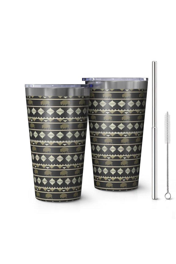 16oz Tumblers Black Buffalo Geometric Pattern Stainless Steel Vacuum Insulated Double Wall Travel Tumbler Cups Mug with Lid and Straw,Cleaning Brush for Coffee,Tea
