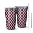thumbnail image 1 of 16oz Tumblers Black and Pink Checkerboard Pattern Stainless Steel Vacuum Insulated Double Wall Travel Tumbler Cups Mug with Lid and Straw,Cleaning Brush for Coffee,Tea, 1 of 4