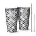 thumbnail image 1 of 16oz Tumblers Black White Plaid Checkered Pattern Stainless Steel Vacuum Insulated Double Wall Travel Tumbler Cups Mug with Lid and Straw,Cleaning Brush for Coffee,Tea, 1 of 4
