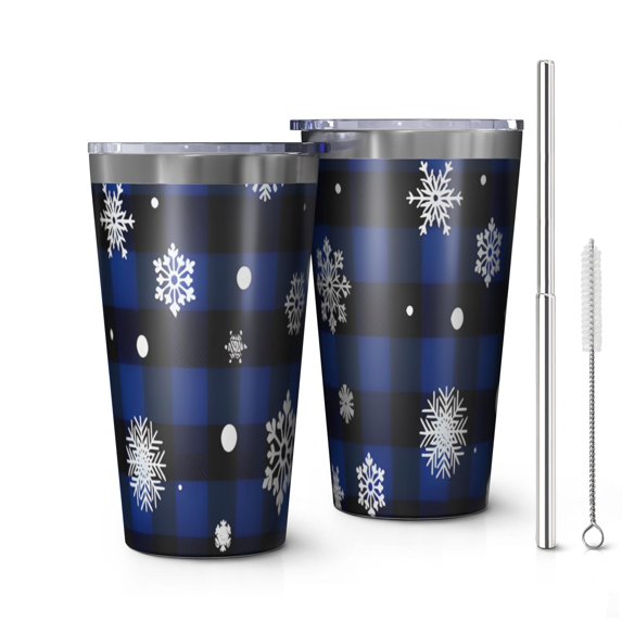 16oz Tumblers Blue Christmas Snowflake Pattern Stainless Steel Vacuum Insulated Double Wall Travel Tumbler Cups Mug with Lid and Straw,Cleaning Brush for Coffee,Tea