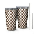 thumbnail image 1 of 16oz Tumblers Brown and White Checkerboard Pattern Stainless Steel Vacuum Insulated Double Wall Travel Tumbler Cups Mug with Lid and Straw,Cleaning Brush for Coffee,Tea, 1 of 4