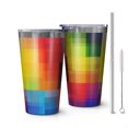 thumbnail image 1 of 16oz Tumblers Colorful Rainbow Checkered Pattern Stainless Steel Vacuum Insulated Double Wall Travel Tumbler Cups Mug with Lid and Straw,Cleaning Brush for Coffee,Tea, 1 of 4