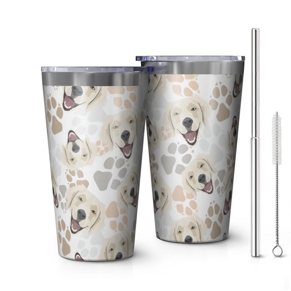16oz Tumblers Cute Golden Retriever Stainless Steel Vacuum Insulated Double Wall Travel Tumbler Cups Mug with Lid and Straw,Cleaning Brush for Coffee,Tea