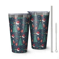 16oz Tumblers Dark Blue Christmas Pattern Stainless Steel Vacuum Insulated Double Wall Travel Tumbler Cups Mug with Lid and Straw,Cleaning Brush for Coffee,Tea
