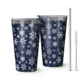 thumbnail image 1 of 16oz Tumblers Dark Blue Christmas Snowflake Pattern Stainless Steel Vacuum Insulated Double Wall Travel Tumbler Cups Mug with Lid and Straw,Cleaning Brush for Coffee,Tea, 1 of 4
