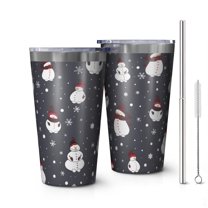 16oz Tumblers Dark Christmas Snowman Pattern Stainless Steel Vacuum Insulated Double Wall Travel Tumbler Cups Mug with Lid and Straw,Cleaning Brush for Coffee,Tea