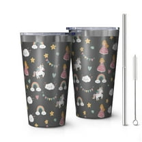16oz Tumblers Dark Gray Princess Unicorn Cloud Pattern Stainless Steel Vacuum Insulated Double Wall Travel Tumbler Cups Mug with Lid and Straw,Cleaning Brush for Coffee,Tea