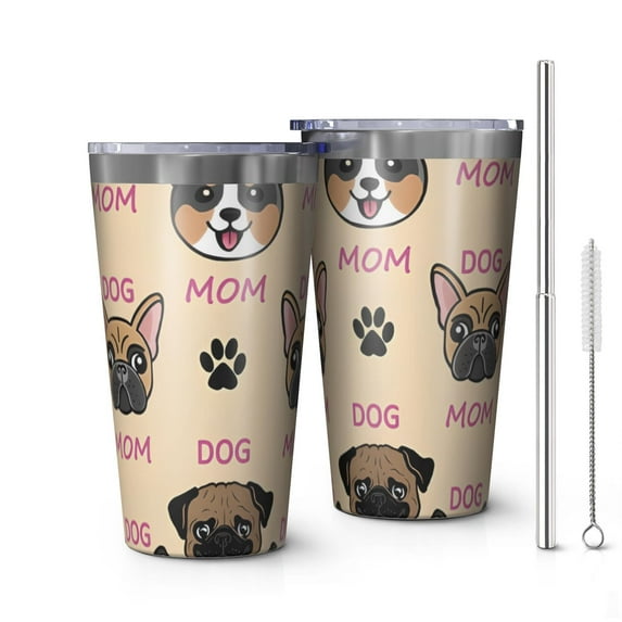 16oz Tumblers Dog Mom Stainless Steel Vacuum Insulated Double Wall Travel Tumbler Cups Mug with Lid and Straw,Cleaning Brush for Coffee,Tea