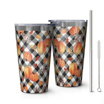 16oz Tumblers Fall Pumpkins Leaves Pattern Stainless Steel Vacuum Insulated Double Wall Travel Tumbler Cups Mug with Lid and Straw,Cleaning Brush for Coffee,Tea
