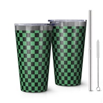 16oz Tumblers Green and Black Checkerboard Pattern Stainless Steel Vacuum Insulated Double Wall Travel Tumbler Cups Mug with Lid and Straw,Cleaning Brush for Coffee,Tea