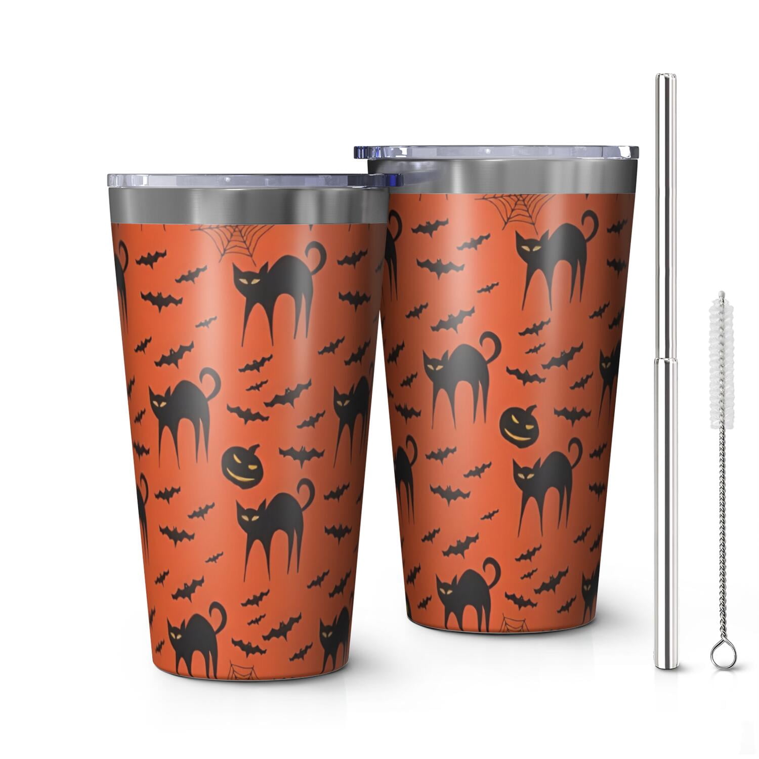 Halloween Plastic Cups – 8-Pack Black Bats Design, 16oz Disposable Cups For Spooky Parties