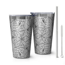 16oz Tumblers Halloween Spider Web Pattern Stainless Steel Vacuum Insulated Double Wall Travel Tumbler Cups Mug with Lid and Straw,Cleaning Brush for Coffee,Tea