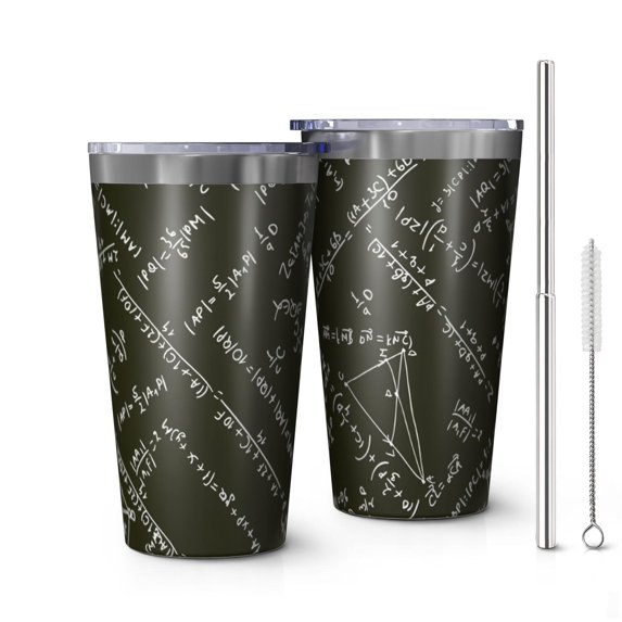 16oz Tumblers Math Equations Math Symbols Black Pattern Stainless Steel Vacuum Insulated Double Wall Travel Tumbler Cups Mug with Lid and Straw,Cleaning Brush for Coffee,Tea