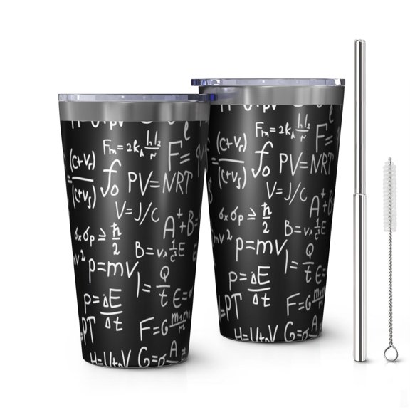 16oz Tumblers Math Equations Quantum Symbols Purple Pattern Stainless Steel Vacuum Insulated Double Wall Travel Tumbler Cups Mug with Lid and Straw,Cleaning Brush for Coffee,Tea