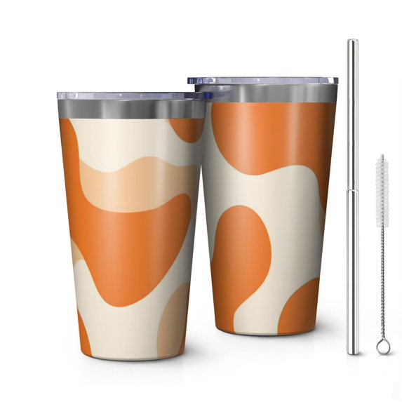 16oz Tumblers Orange Modern Art Geometric Stainless Steel Vacuum Insulated Double Wall Travel Tumbler Cups Mug with Lid and Straw,Cleaning Brush for Coffee,Tea
