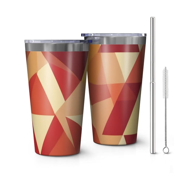 16oz Tumblers Orange Modern Art Geometric Stainless Steel Vacuum Insulated Double Wall Travel Tumbler Cups Mug with Lid and Straw,Cleaning Brush for Coffee,Tea