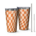 thumbnail image 1 of 16oz Tumblers Orange and White Wavy Checkerboard Pattern Stainless Steel Vacuum Insulated Double Wall Travel Tumbler Cups Mug with Lid and Straw,Cleaning Brush for Coffee,Tea, 1 of 4