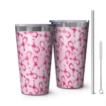 16oz Tumblers Pink Breast Cancer Stainless Steel Vacuum Insulated Double Wall Travel Tumbler Cups Mug with Lid and Straw,Cleaning Brush for Coffee,Tea
