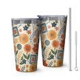 thumbnail image 1 of 16oz Tumblers Pioneer Flower Floral Print Pattern Stainless Steel Vacuum Insulated Double Wall Travel Tumbler Cups Mug with Lid and Straw,Cleaning Brush for Coffee,Tea, 1 of 4