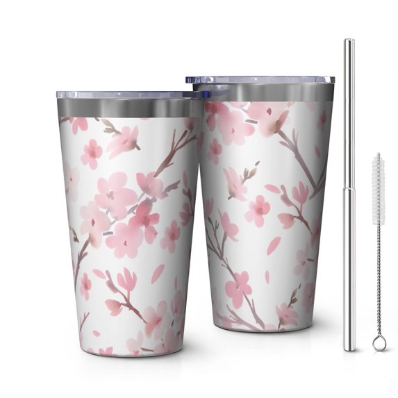 16oz Tumblers Pioneer Flower Floral Print Pattern Stainless Steel Vacuum Insulated Double Wall Travel Tumbler Cups Mug with Lid and Straw,Cleaning Brush for Coffee,Tea