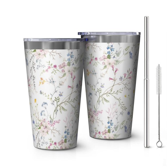 16oz Tumblers Pioneer Flower Stainless Steel Vacuum Insulated Double Wall Travel Tumbler Cups Mug with Lid and Straw,Cleaning Brush for Coffee,Tea