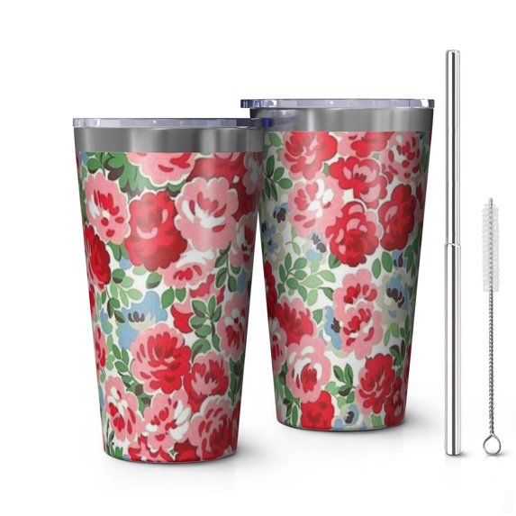 16oz Tumblers Pioneer Flower Stainless Steel Vacuum Insulated Double Wall Travel Tumbler Cups Mug with Lid and Straw,Cleaning Brush for Coffee,Tea