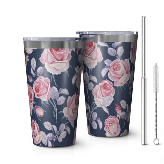 16oz Tumblers Pioneer Flower Stainless Steel Vacuum Insulated Double Wall Travel Tumbler Cups Mug with Lid and Straw,Cleaning Brush for Coffee,Tea