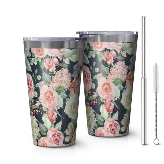 16oz Tumblers Pioneer Flower Stainless Steel Vacuum Insulated Double Wall Travel Tumbler Cups Mug with Lid and Straw,Cleaning Brush for Coffee,Tea