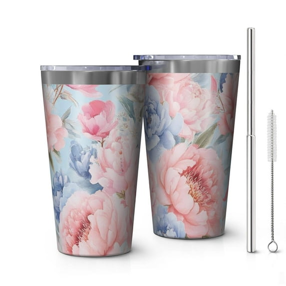 16oz Tumblers Pioneer Flower Stainless Steel Vacuum Insulated Double Wall Travel Tumbler Cups Mug with Lid and Straw,Cleaning Brush for Coffee,Tea