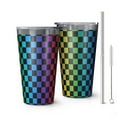 thumbnail image 1 of 16oz Tumblers Rainbow Checkered Pattern Stainless Steel Vacuum Insulated Double Wall Travel Tumbler Cups Mug with Lid and Straw,Cleaning Brush for Coffee,Tea, 1 of 4