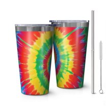 16oz Tumblers Rainbow Tie Dye Spiral Stainless Steel Vacuum Insulated Double Wall Travel Tumbler Cups Mug with Lid and Straw,Cleaning Brush for Coffee,Tea