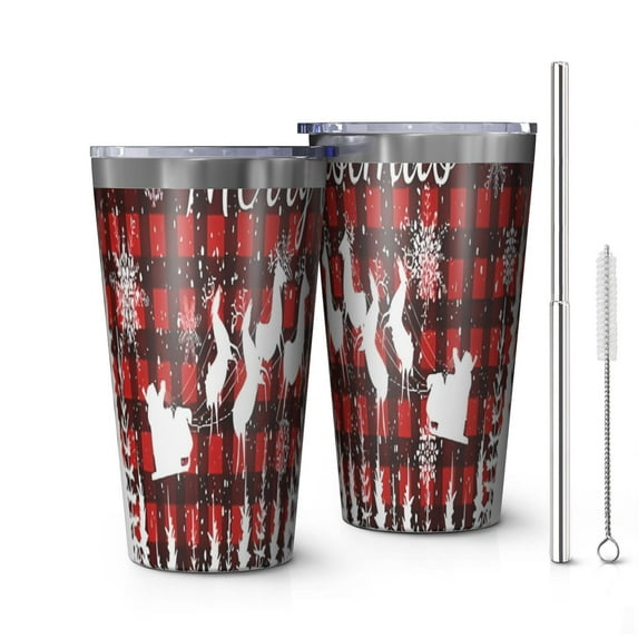 16oz Tumblers Red Christmas Pattern Stainless Steel Vacuum Insulated Double Wall Travel Tumbler Cups Mug with Lid and Straw,Cleaning Brush for Coffee,Tea