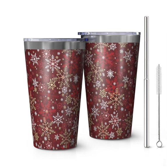 16oz Tumblers Red Christmas Snowflake Pattern Stainless Steel Vacuum Insulated Double Wall Travel Tumbler Cups Mug with Lid and Straw,Cleaning Brush for Coffee,Tea