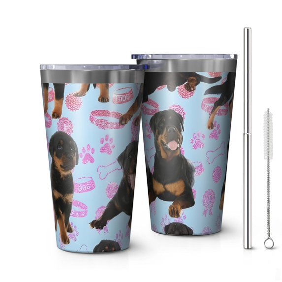16oz Tumblers Rottweiler Dogs Stainless Steel Vacuum Insulated Double Wall Travel Tumbler Cups Mug with Lid and Straw,Cleaning Brush for Coffee,Tea