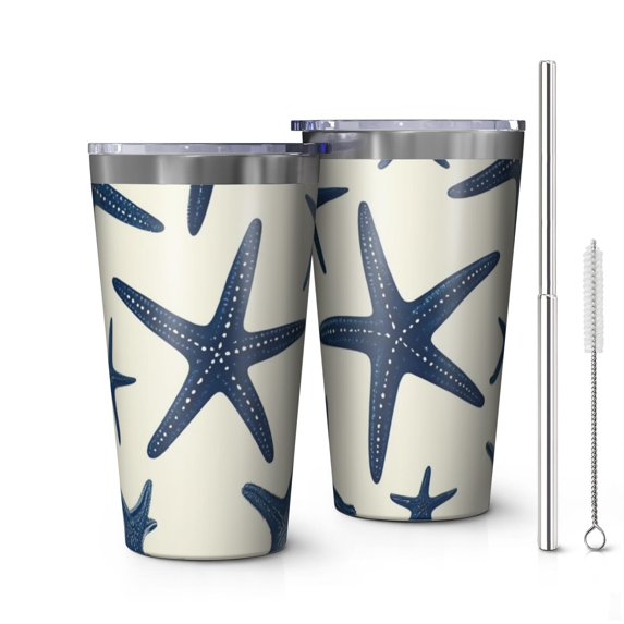16oz Tumblers Summer Ocean Starfish Stainless Steel Vacuum Insulated Double Wall Travel Tumbler Cups Mug with Lid and Straw,Cleaning Brush for Coffee,Tea
