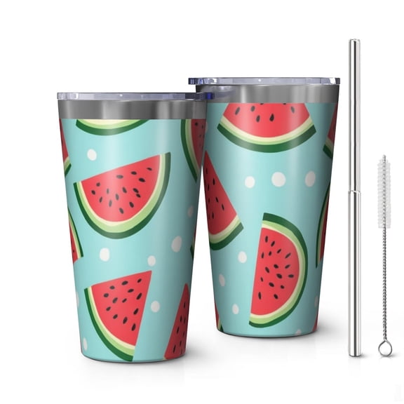 16oz Tumblers Summer Watermelon Stainless Steel Vacuum Insulated Double Wall Travel Tumbler Cups Mug with Lid and Straw,Cleaning Brush for Coffee,Tea
