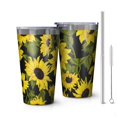 thumbnail image 1 of 16oz Tumblers Black Green Stem Sunflower Pattern Stainless Steel Vacuum Insulated Double Wall Travel Tumbler Cups Mug with Lid and Straw,Cleaning Brush for Coffee,Tea, 1 of 4