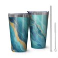 thumbnail image 1 of 16oz Tumblers Teal Marble Gold Wave Pattern Stainless Steel Vacuum Insulated Double Wall Travel Tumbler Cups Mug with Lid and Straw,Cleaning Brush for Coffee,Tea, 1 of 4